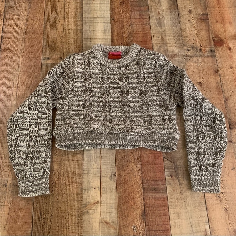 King road sears vintage cropped knit sweater in brown and white